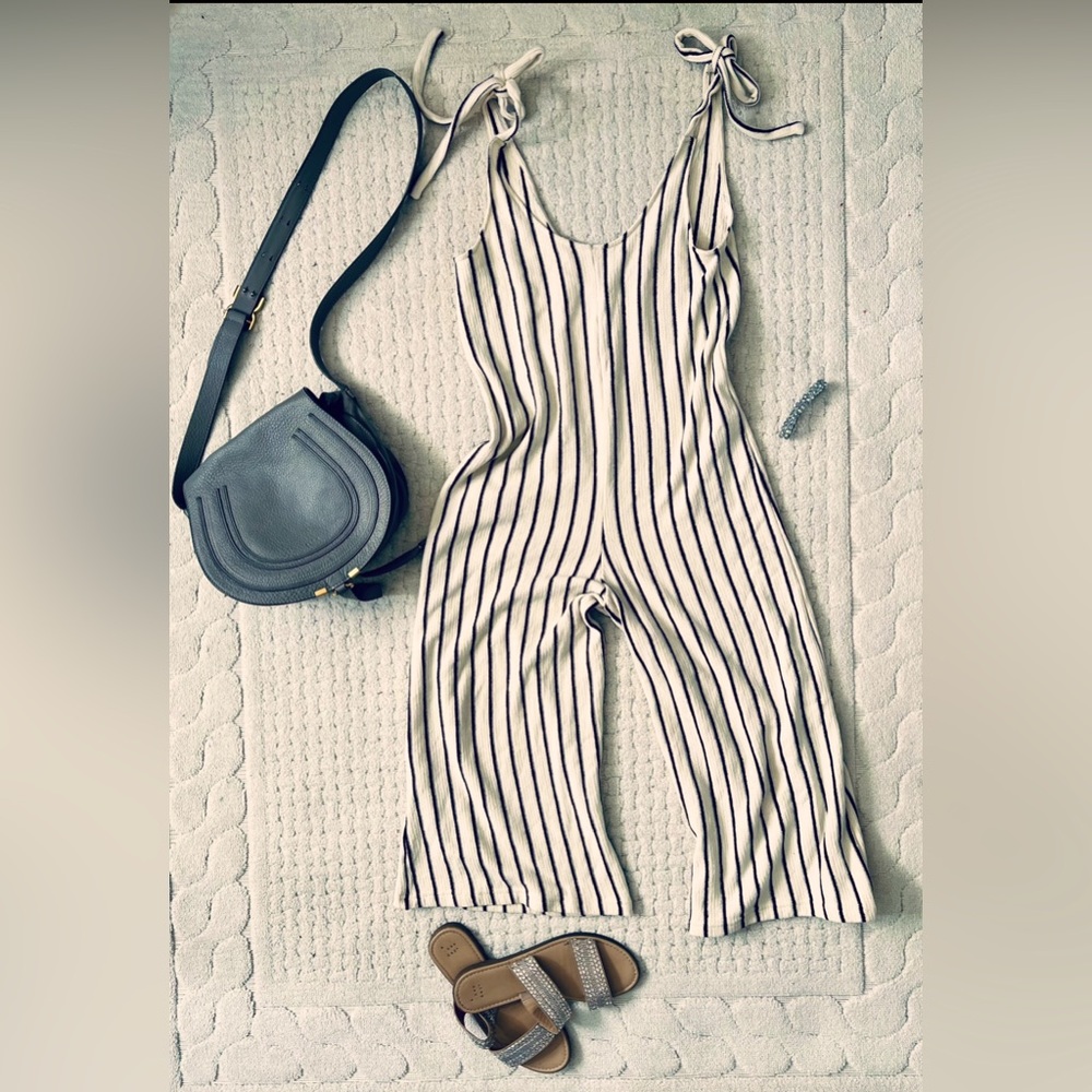Chelsea & Violet Wide Leg Crop Striped Jumpsuit